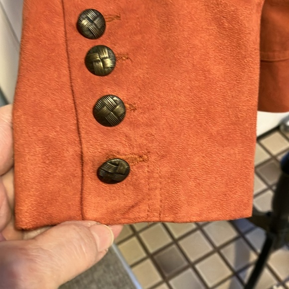 14P Tan Jay Burnt Orange Faux Suede Jacket Metal Buttons Zipper Pockets - Picture 7 of 11